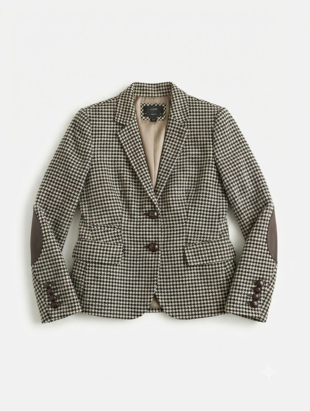 J.Crew Schoolboy Blazer Wool Houndstooth Leather Elbow Patches - Size 8 - Picture 1 of 8